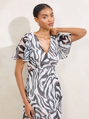 Zebra - Lipsy – bedrucktes Chiffon-Midi-Kleid mit Flatterärmeln - Bild 3 von 4