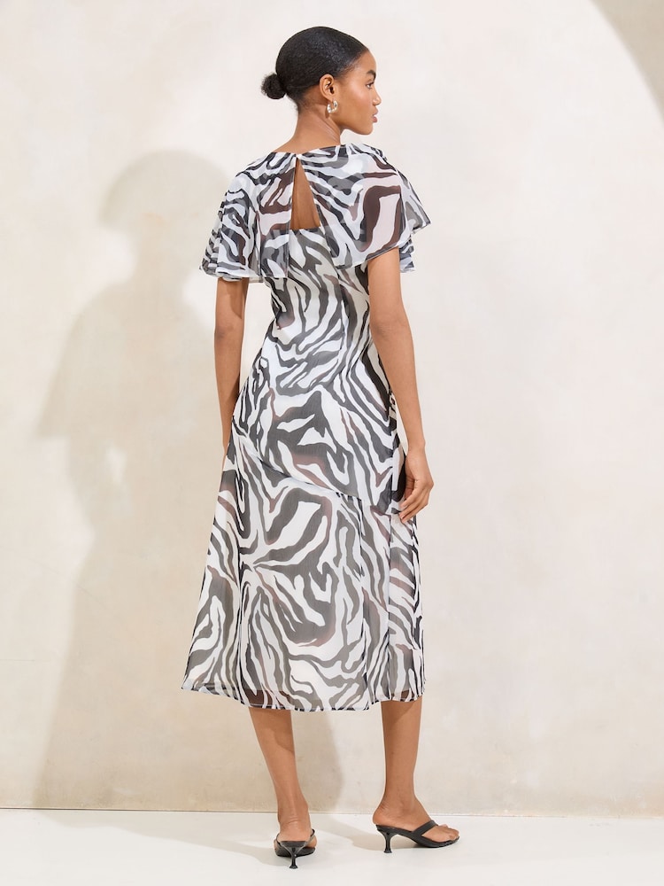 Zebra - Lipsy – bedrucktes Chiffon-Midi-Kleid mit Flatterärmeln - Bild 4 von 4