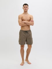 JACK & JONES Brown Cargo Swim Shorts - Image 1 of 6