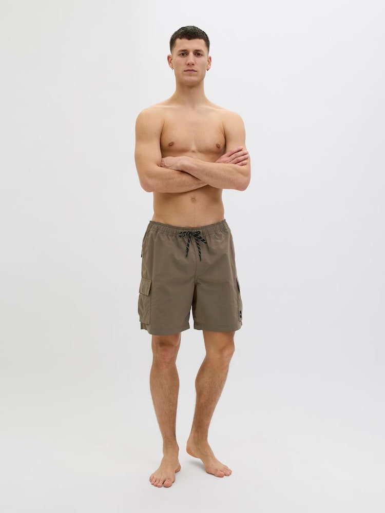 JACK & JONES Brown Cargo Swim Shorts - Image 1 of 6