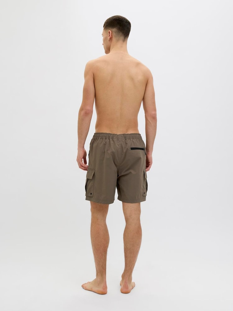 JACK & JONES Brown Cargo Swim Shorts - Image 2 of 6