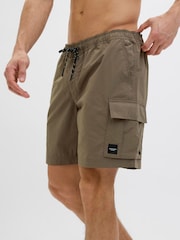 JACK & JONES Brown Cargo Swim Shorts - Image 3 of 6