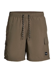 JACK & JONES Brown Cargo Swim Shorts - Image 5 of 6