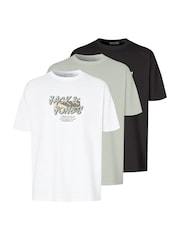 JACK & JONES White 3 Pack Printed Tee Shirts - Image 1 of 8