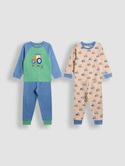 JoJo Maman Bébé Navy Tractor Mix And Match 2 Pack Pyjamas - Image 1 of 11