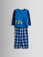 JoJo Maman Bébé Blue Tractor Dinosaur Character Cosy Jersey Pyjamas - Image 1 of 6