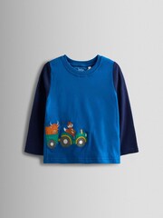 JoJo Maman Bébé Blue Tractor Dinosaur Character Cosy Jersey Pyjamas - Image 2 of 6