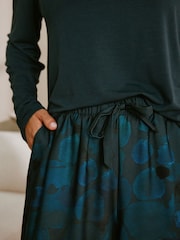 B by Ted Baker Teal Blue Floral Satin Jersey Pyjamas - Image 4 of 14