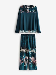 B by Ted Baker Teal Blue Floral Satin Jersey Pyjamas - Image 6 of 14