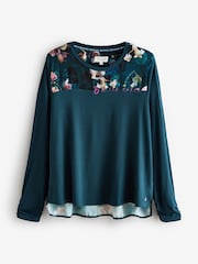 B by Ted Baker Teal Blue Floral Satin Jersey Pyjamas - Image 7 of 14