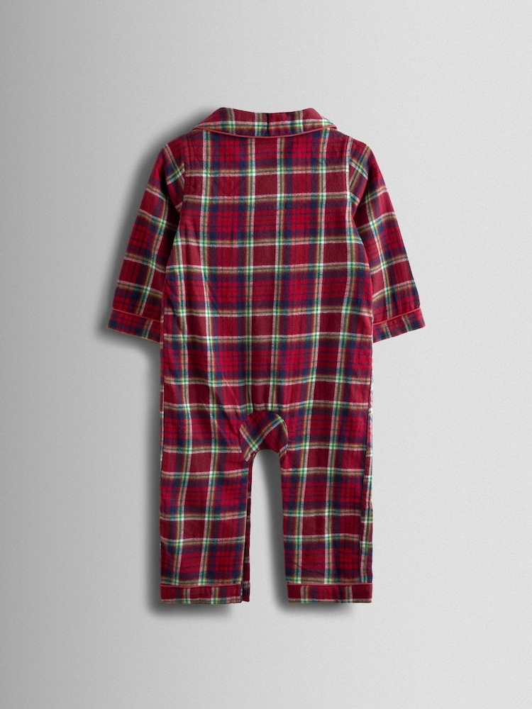 JoJo Maman Bébé Red Check Christmas Print Jersey Collar Pyjamas - Image 3 of 3