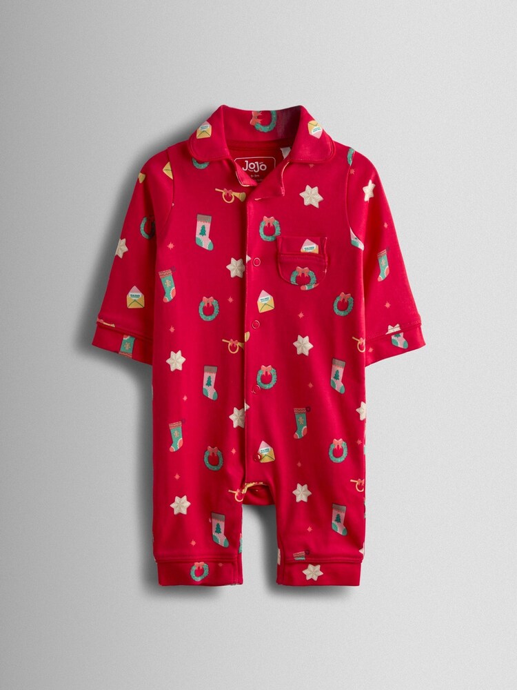 JoJo Maman Bébé Red Christmas Christmas Reindeer Character Cosy Jersey Pyjamas - Image 1 of 3 JoJo Maman Bébé Red Christmas Christmas Reindeer Character Cosy Jersey Pyjamas - Image 1 of 3