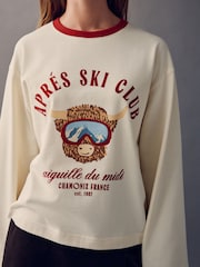 Ecru and Burgundy Red Hamish Skiing Christmas Graphic Printed Top - Image 5 of 8