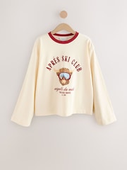 Ecru and Burgundy Red Hamish Skiing Christmas Graphic Printed Top - Image 6 of 8