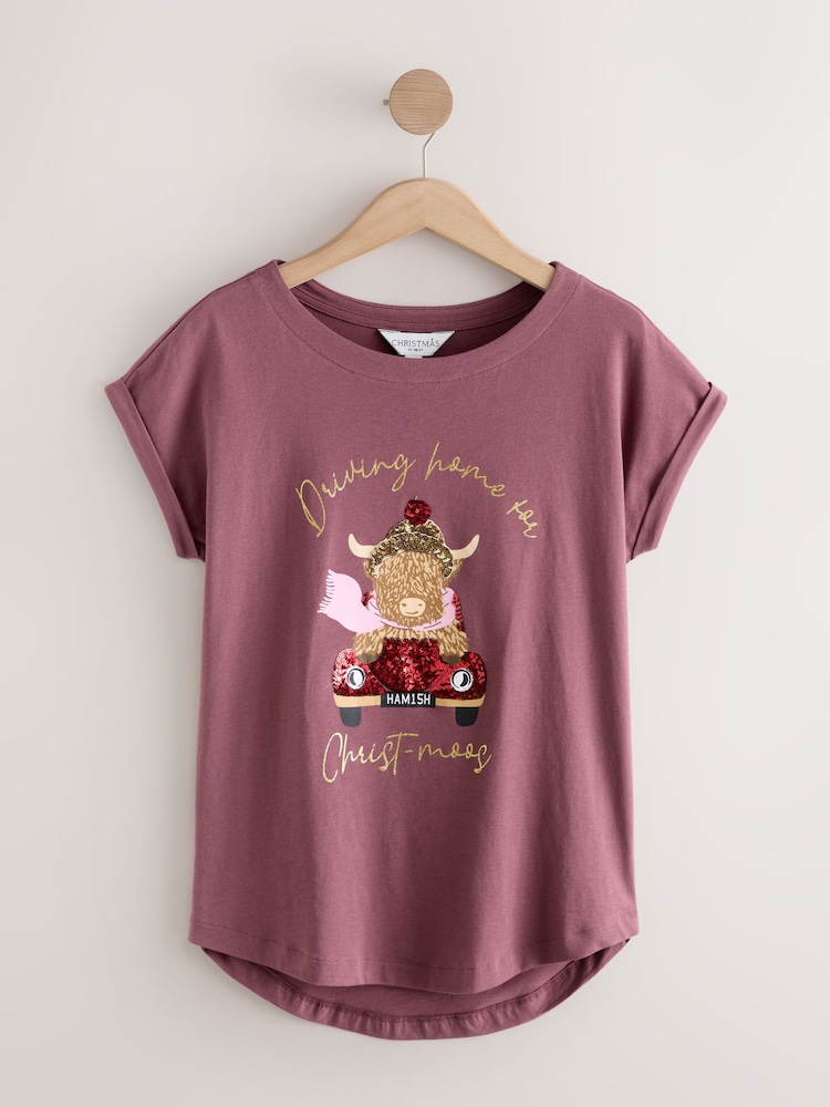 Pink Hamish Christmas Cap Sleeve T-Shirt Top - Image 1 of 3