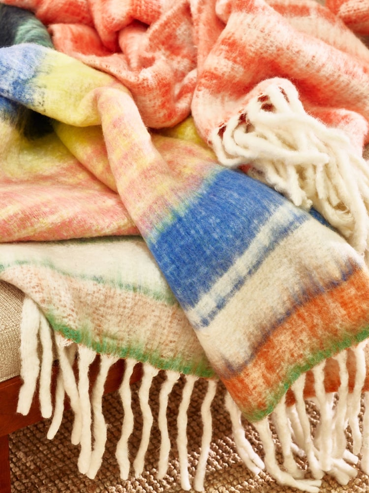 Oliver Bonas Blue Zaffre Bold Stripes Cosy Throw - Image 1 of 5