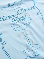Blau - Chrismas Dinner Party Relaxed Boxy Elbow Length Crew Neck T-Shirt - Bild 6 von 7
