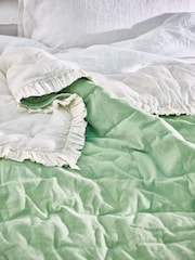 Oliver Bonas Green Velvet Ruffle Trim Bedspread - Image 1 of 5