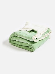 Oliver Bonas Green Velvet Ruffle Trim Bedspread - Image 2 of 5