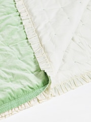Oliver Bonas Green Velvet Ruffle Trim Bedspread - Image 3 of 5