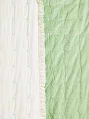 Oliver Bonas Green Velvet Ruffle Trim Bedspread - Image 5 of 5