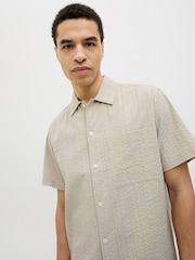 JACK & JONES Grey Seersucker Short Sleeve 100% Cotton Shirt - Image 3 of 4