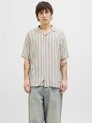 JACK & JONES Grey Stripe Short Sleeve Resort Shirt - Image 1 of 6