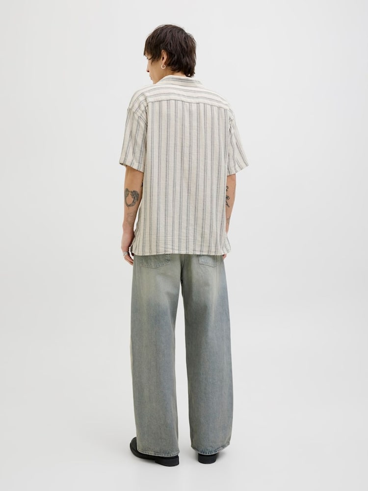 JACK & JONES Grey Stripe Short Sleeve Resort Shirt - Image 2 of 6