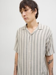 JACK & JONES Grey Stripe Short Sleeve Resort Shirt - Image 4 of 6