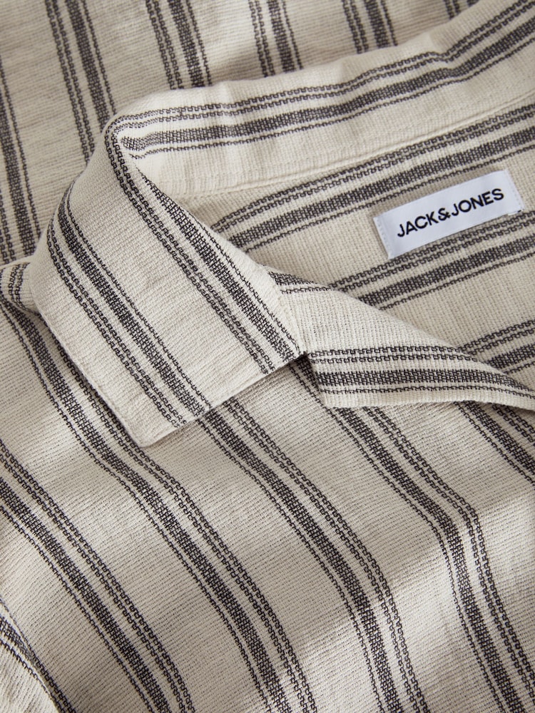JACK & JONES Grey Stripe Short Sleeve Resort Shirt - Image 5 of 6