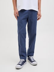 JACK & JONES Blue Linen Blend Tapered Fit Chino Trousers - Image 1 of 5
