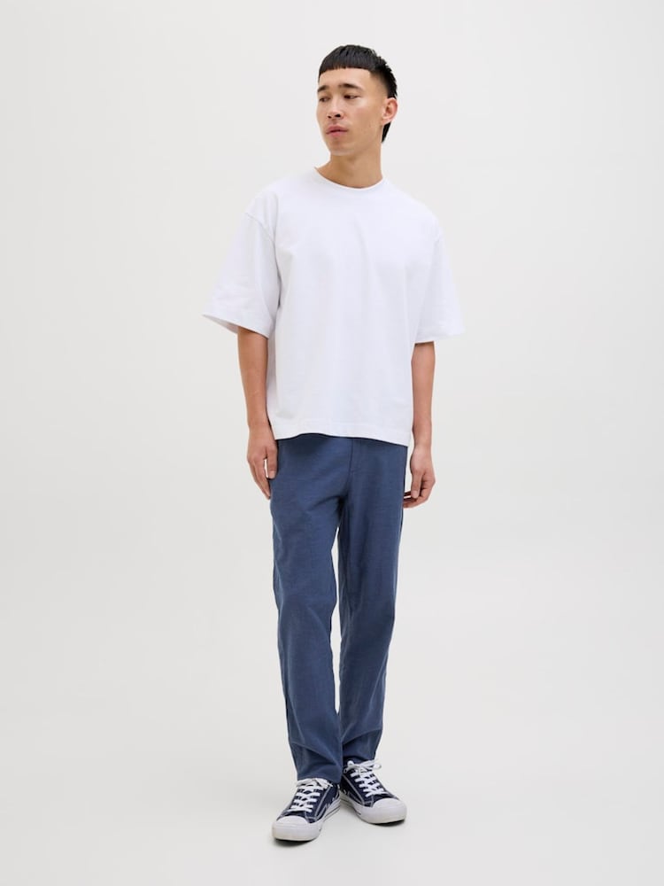JACK & JONES Blue Linen Blend Tapered Fit Chino Trousers - Image 2 of 5
