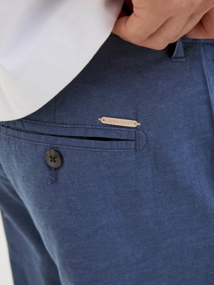 JACK & JONES Blue Linen Blend Tapered Fit Chino Trousers - Image 3 of 5