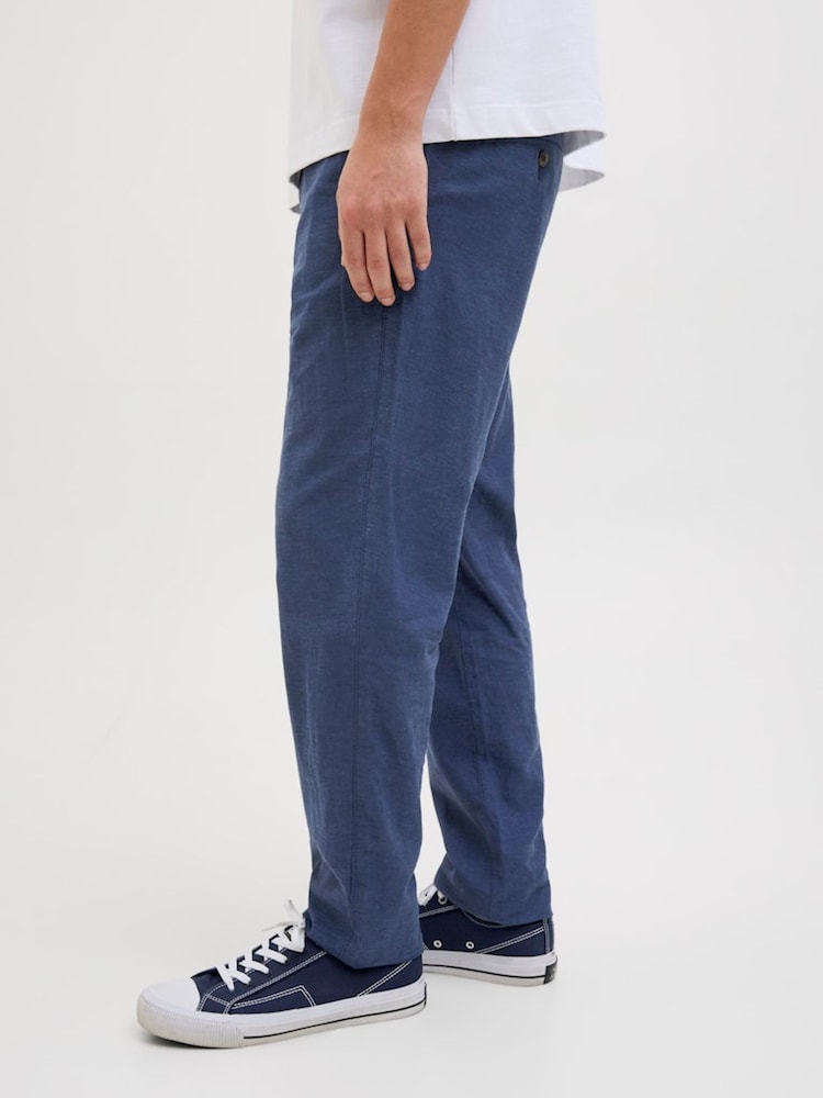JACK & JONES Blue Linen Blend Tapered Fit Chino Trousers - Image 4 of 5