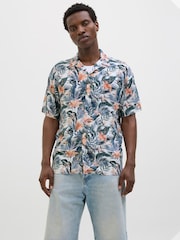 JACK & JONES White Tropical Print Short Sleeve Resort Shirt - Image 1 of 4