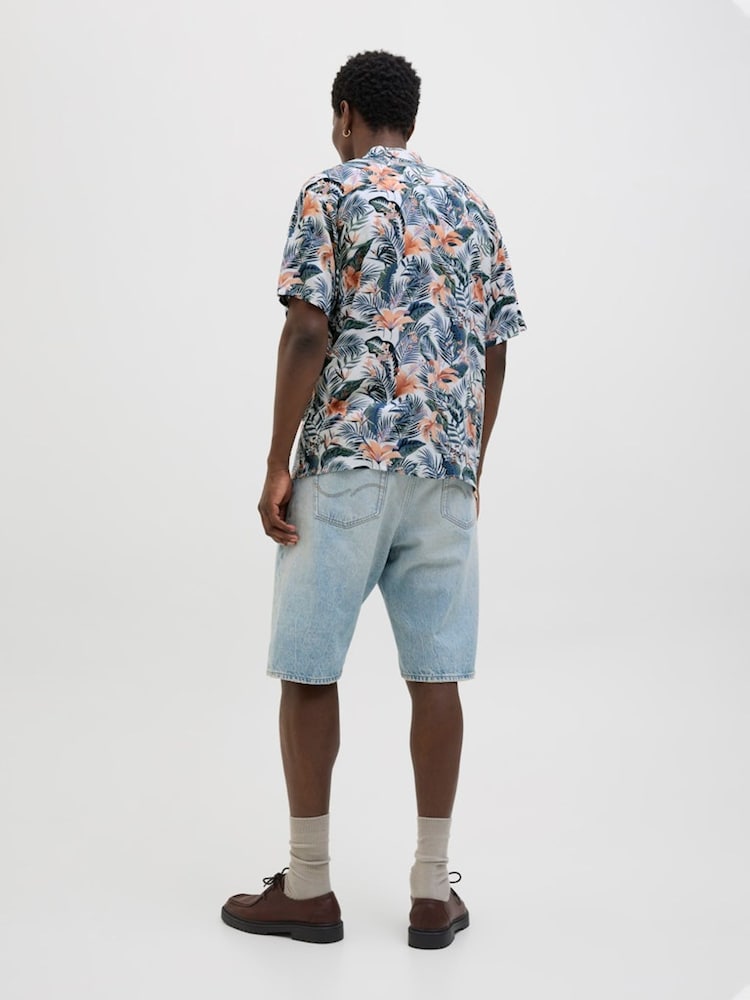 JACK & JONES White Tropical Print Short Sleeve Resort Shirt - Image 2 of 4