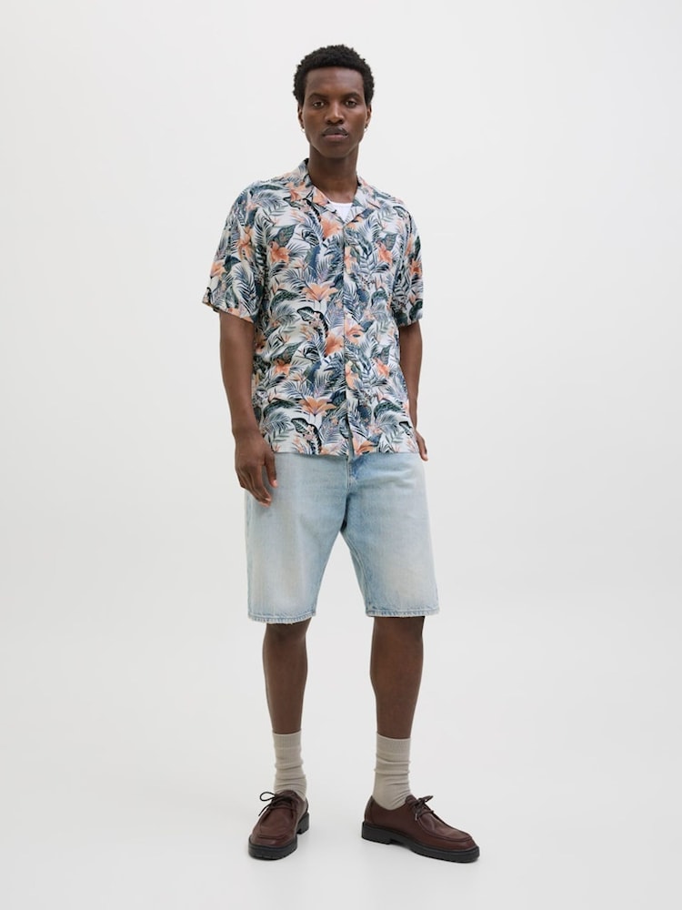 JACK & JONES White Tropical Print Short Sleeve Resort Shirt - Image 3 of 4
