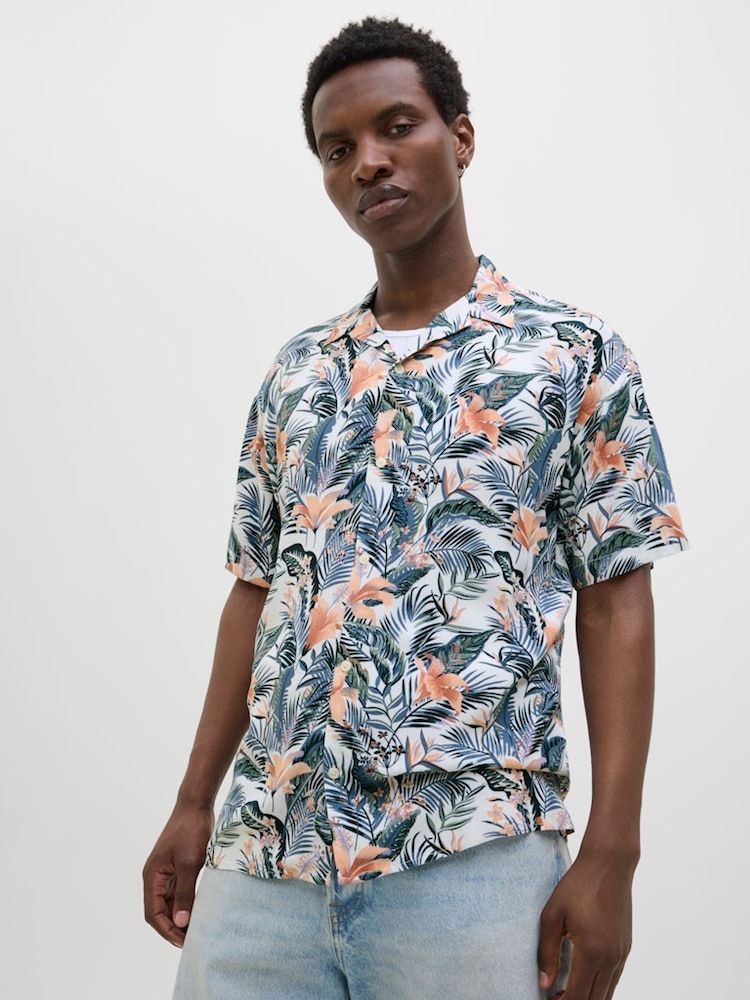 JACK & JONES White Tropical Print Short Sleeve Resort Shirt - Image 4 of 4