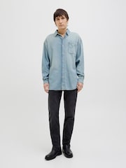 JACK & JONES Blue Washed Denim Long Sleeve 100% Cotton Shirt - Image 1 of 5