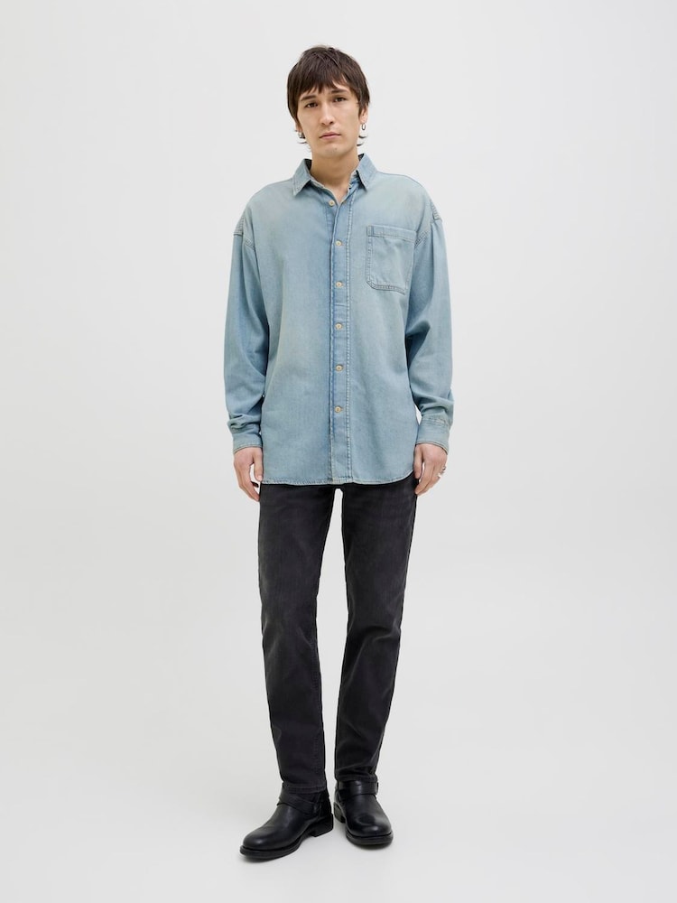 JACK & JONES Blue Washed Denim Long Sleeve 100% Cotton Shirt - Image 1 of 5