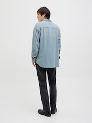 JACK & JONES Blue Washed Denim Long Sleeve 100% Cotton Shirt - Image 2 of 5