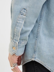 JACK & JONES Blue Washed Denim Long Sleeve 100% Cotton Shirt - Image 5 of 5
