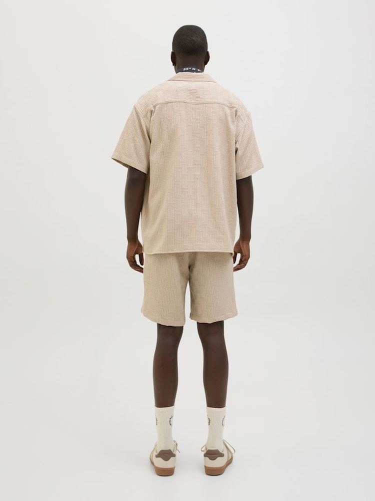 JACK & JONES Cream Short Sleeve Textured Resort Shirt - Image 2 of 4 JACK & JONES Cream Short Sleeve Textured Resort Shirt - Image 2 of 4