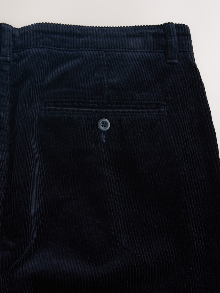 Navy Slim Fit Corduroy Single Pleated Trousers - Image 10 of 10 Navy Slim Fit Corduroy Single Pleated Trousers - Image 10 of 10