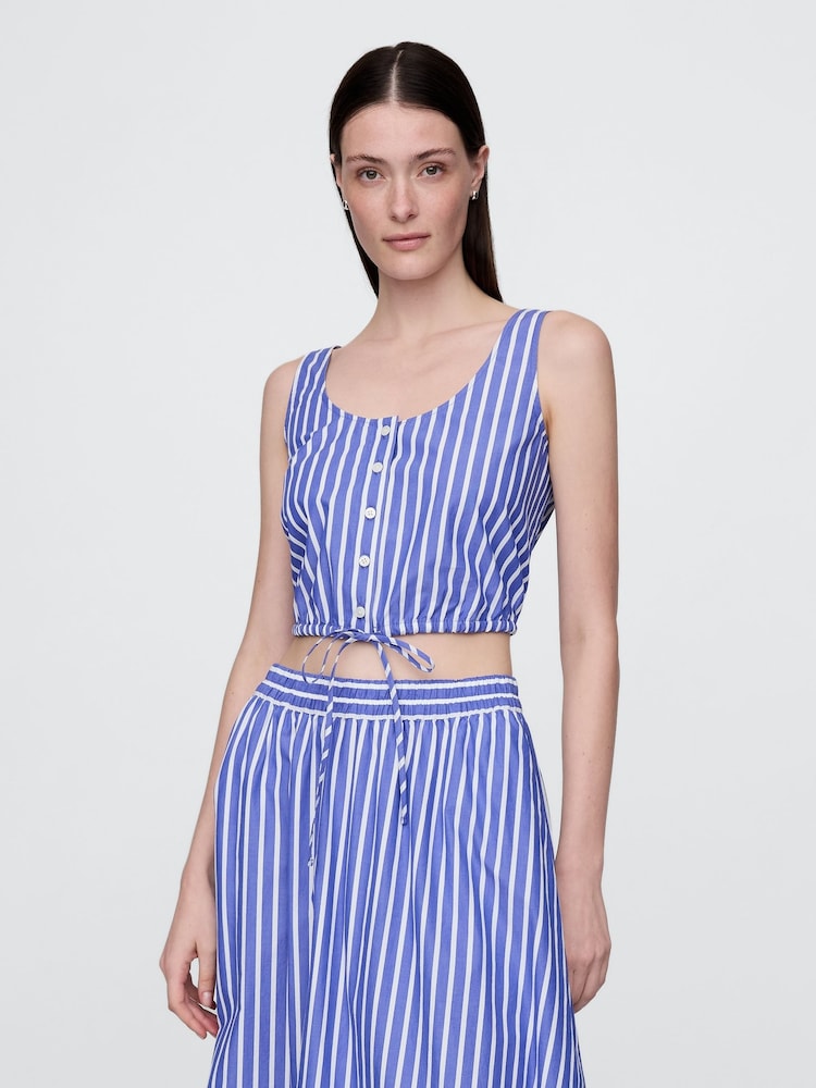Gap Blue Stripe Cinched-Hem Cropped Top - Image 2 of 3