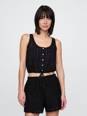 Gap Black Cinched-Hem Cropped Top - Image 1 of 4