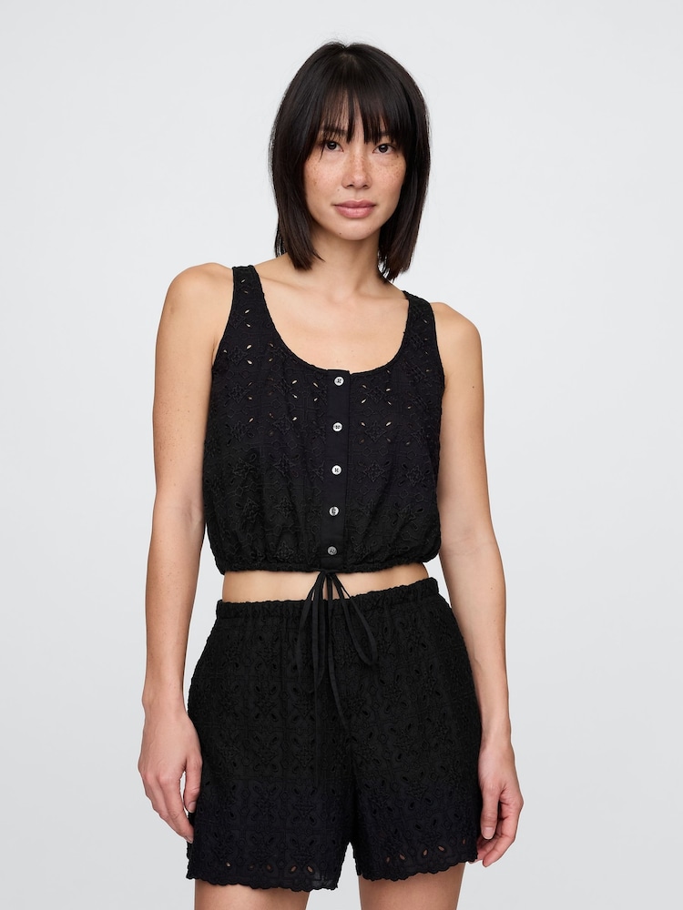 Gap Black Cinched-Hem Cropped Top - Image 1 of 4