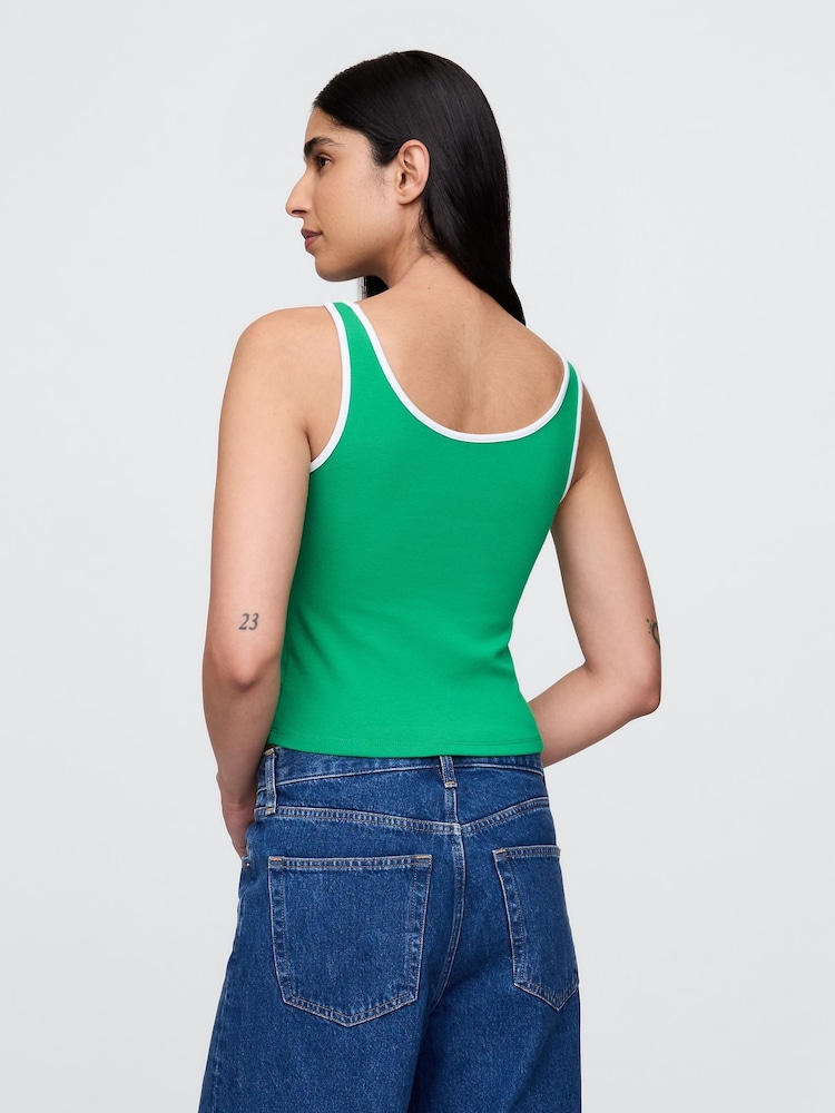 Gap Green Modern Cotton-Modal Scoop Neck Cropped Vest - Image 2 of 5