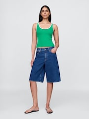 Gap Green Modern Cotton-Modal Scoop Neck Cropped Vest - Image 3 of 5