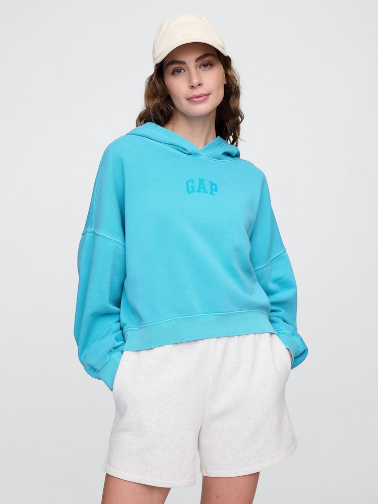 Gap Blue Neon Relaxed Mini-Logo Cropped Hoodie - Image 1 of 4